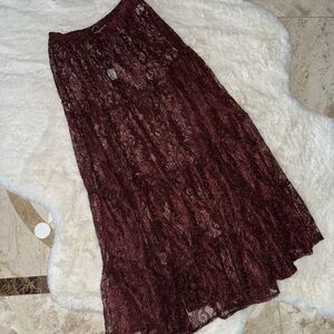 Fashion Nova Burgundy Lace Maxi Skirt